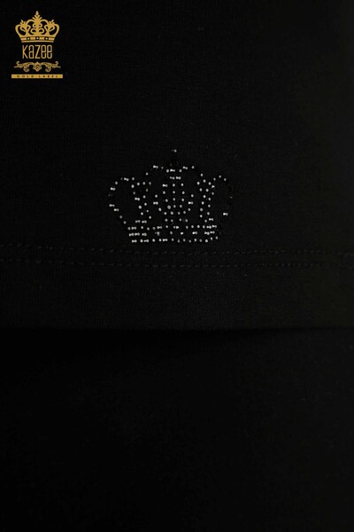 Toptan Kadın Bluz Logolu Siyah - 79560 | KAZEE - Thumbnail