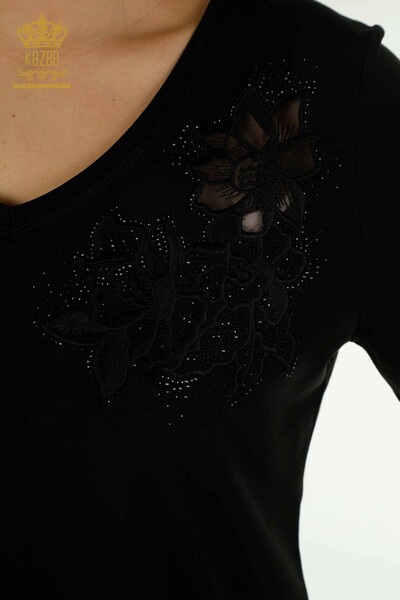 Toptan Kadın Bluz Nakış İşlemeli Siyah - 79883 | KAZEE - Thumbnail