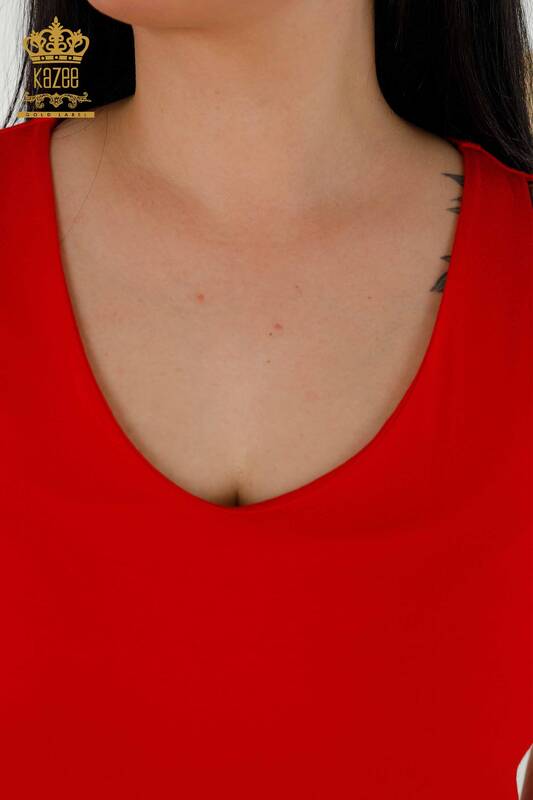 Toptan Kadın Bluz Omuz Detaylı Kırmızı - 79220 | KAZEE