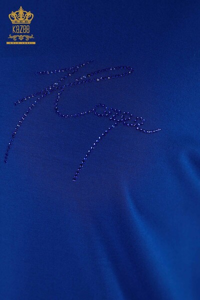 Toptan Kadın Bluz Omuz Detaylı Saks - 79108 | KAZEE - Thumbnail