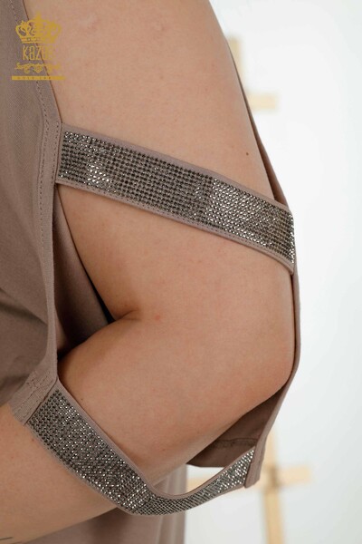 Toptan Kadın Bluz Omuz Detaylı Vizon - 79108 | KAZEE - Thumbnail