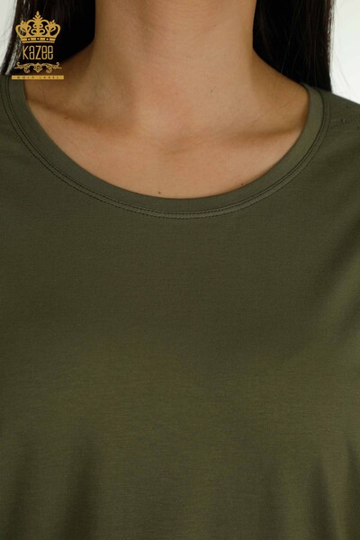 Toptan Kadın Bluz Omuz Tül Detaylı Haki - 79553 | KAZEE - Thumbnail