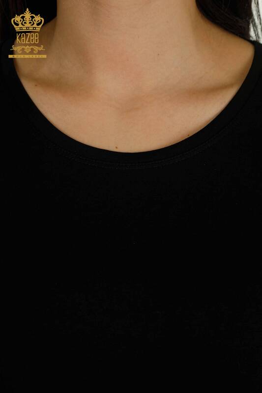 Toptan Kadın Bluz Omuz Tül Detaylı Siyah - 79553 | KAZEE