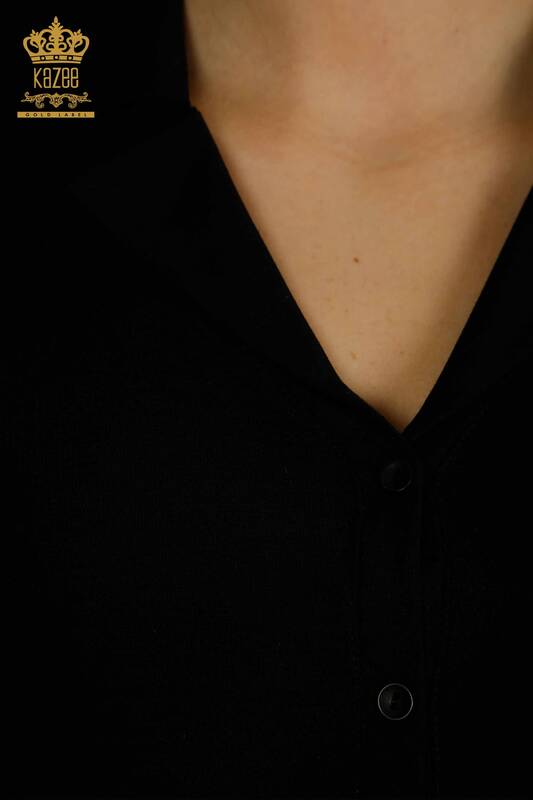 Toptan Kadın Bluz Polo Yaka Siyah - 79503 | KAZEE