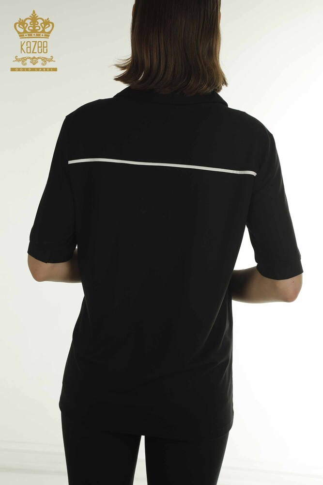 Toptan Kadın Bluz Polo Yaka Siyah - 79566 | KAZEE - 6