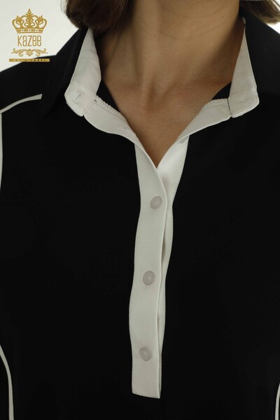 Toptan Kadın Bluz Polo Yaka Siyah - 79566 | KAZEE - 3
