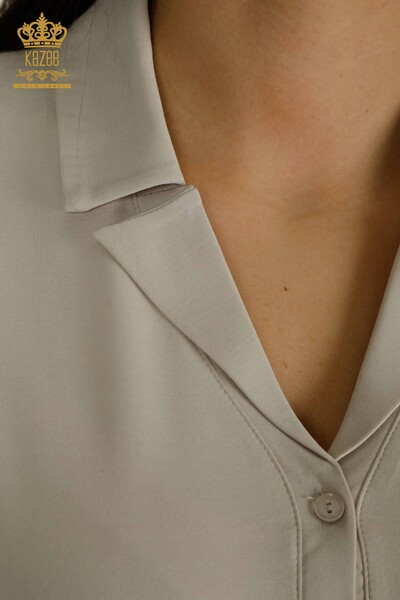 Toptan Kadın Bluz Polo Yaka Taş - 79503 | KAZEE - Thumbnail