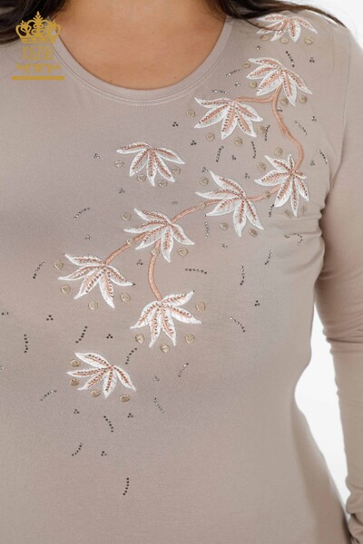 Toptan Kadın Bluz Puantiye Çiçek Desenli Taş İşlemeli - 79009 | KAZEE - Thumbnail