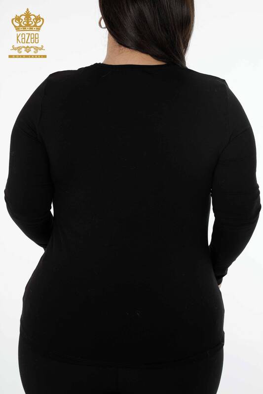 Toptan Kadın Bluz Puantiye Çiçek Desenli Taş İşlemeli - 79009 | KAZEE