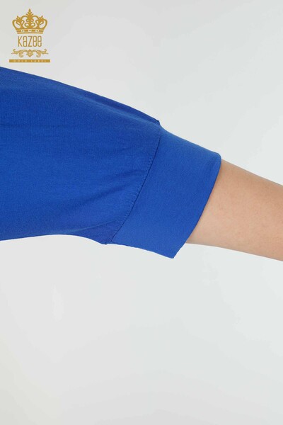 Toptan Kadın Bluz Renkli Kelebek Desenli Saks - 77901 | KAZEE - Thumbnail