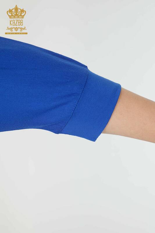 Toptan Kadın Bluz Renkli Kelebek Desenli Saks - 77901 | KAZEE