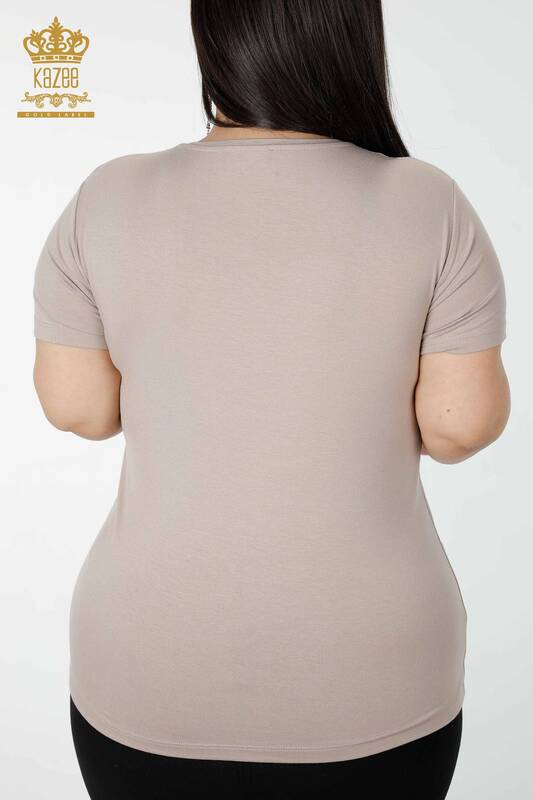 Toptan Kadın Bluz Renkli Taş İşlemeli Bej - 78924 | KAZEE