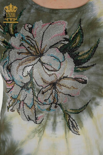 Toptan Kadın Bluz Renkli Taş İşlemeli Desenli - 79169 | KAZEE - Thumbnail