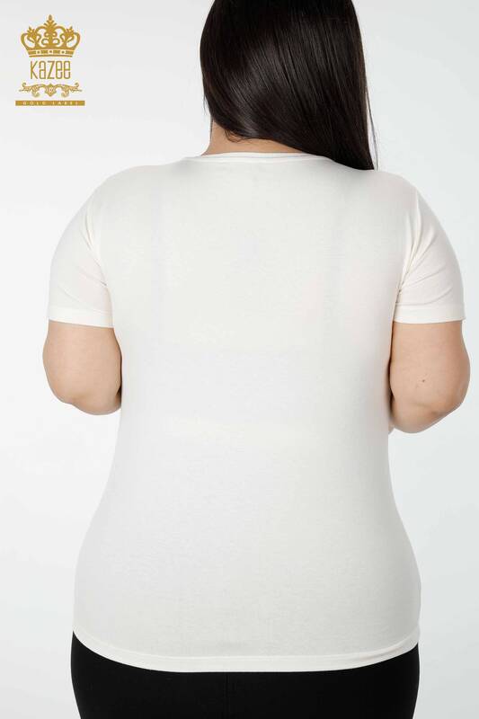 Toptan Kadın Bluz Renkli Taş İşlemeli Ekru - 78924 | KAZEE