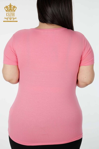 Toptan Kadın Bluz Renkli Taş İşlemeli Pembe - 78924 | KAZEE - Thumbnail