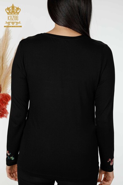 Toptan Kadın Bluz Renkli Taş İşlemeli Siyah - 79015 | KAZEE - Thumbnail