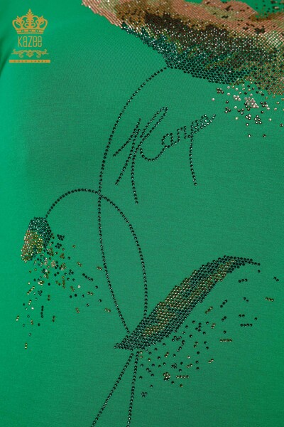 Toptan Kadın Bluz Renkli Taş İşlemeli Yeşil - 78924 | KAZEE - Thumbnail