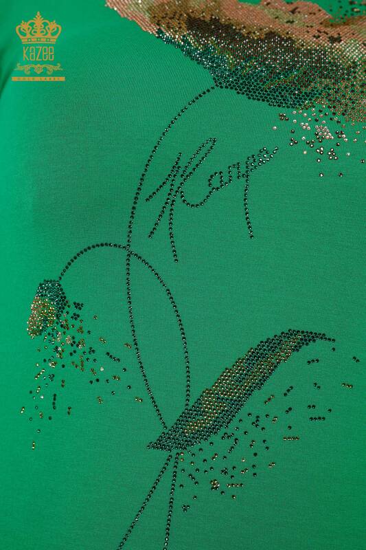 Toptan Kadın Bluz Renkli Taş İşlemeli Yeşil - 78924 | KAZEE