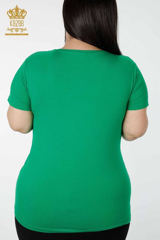 Toptan Kadın Bluz Renkli Taş İşlemeli Yeşil - 78924 | KAZEE