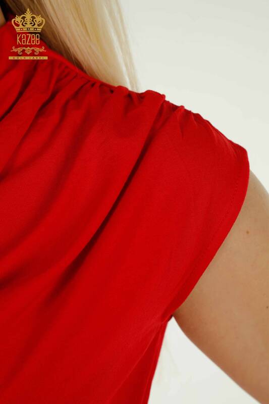 Toptan Kadın Bluz Sıfır Kol Kırmızı - 79312 | KAZEE