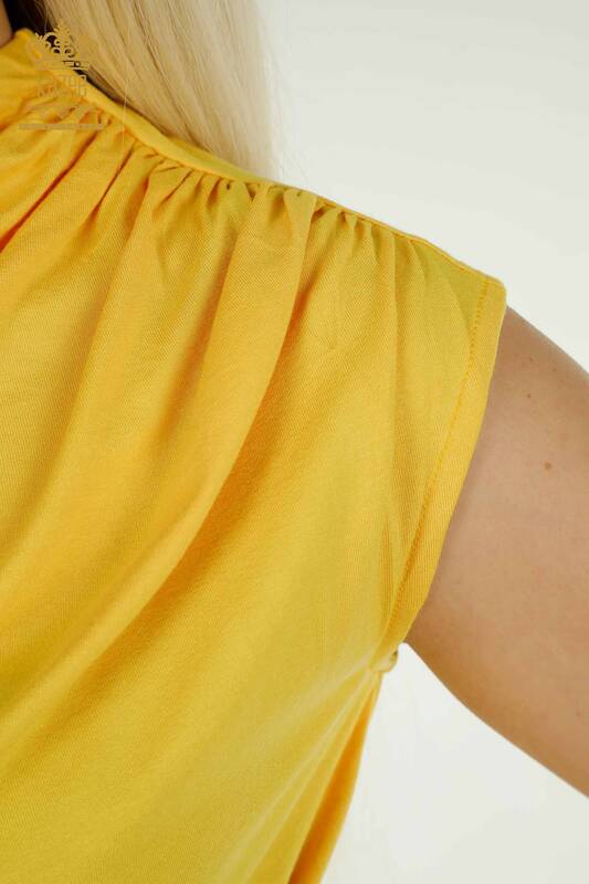 Toptan Kadın Bluz Sıfır Kol Sarı - 79312 | KAZEE