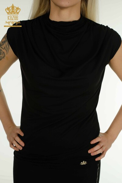 Kazee - Toptan Kadın Bluz Sıfır Kol Siyah - 79312 | KAZEE (1)