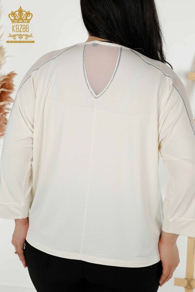 Toptan Kadın Bluz Taş İşlemeli Ekru - 79084 | KAZEE - Thumbnail