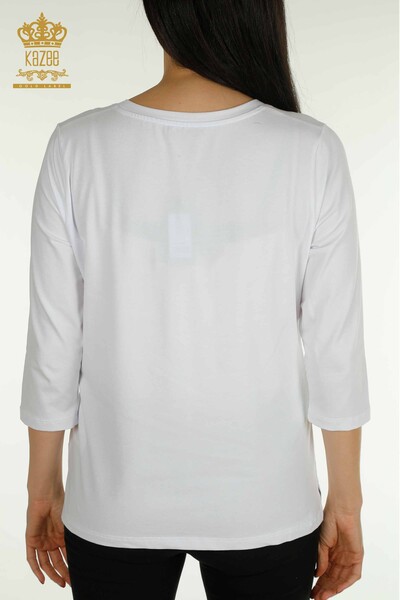 Toptan Kadın Bluz Taş İşlemeli Beyaz - 79565 | KAZEE - Thumbnail