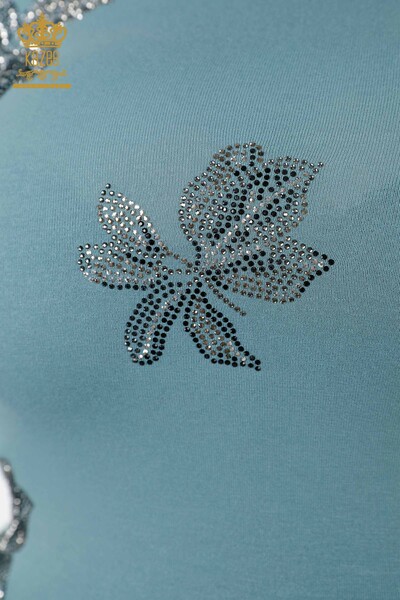Toptan Kadın Bluz Taş İşlemeli Çiçek Desenli Viskon - 79001 | KAZEE - Thumbnail (2)