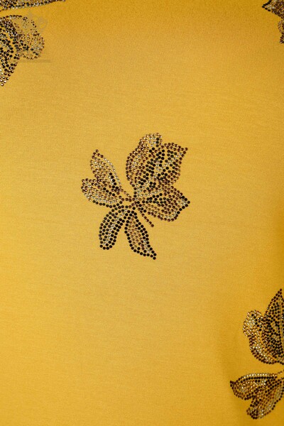 Toptan Kadın Bluz Taş İşlemeli Çiçek Desenli Viskon - 79001 | KAZEE - Thumbnail