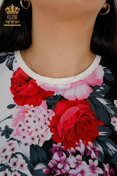 Toptan Kadın Bluz Taş İşlemeli Dijital - 12080 | KAZEE - Thumbnail