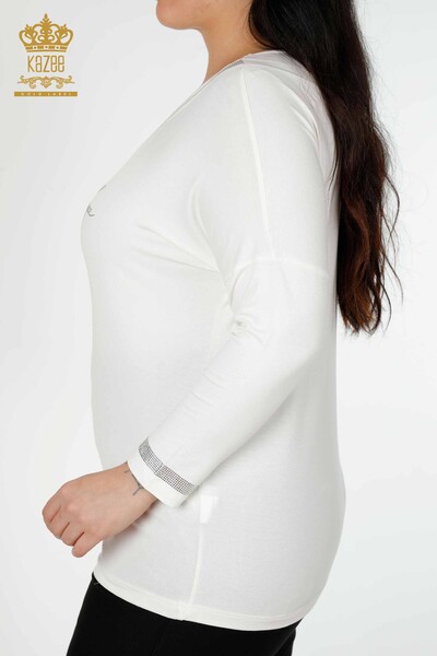 Toptan Kadın Bluz Taş İşlemeli Ekru - 77870 | KAZEE - Thumbnail