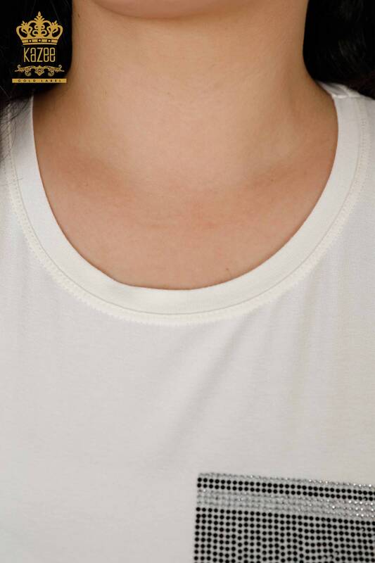 Toptan Kadın Bluz Taş İşlemeli Ekru - 78923 | KAZEE