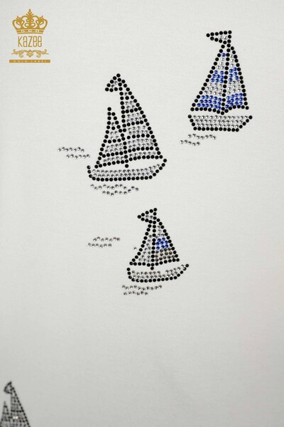 Toptan Kadın Bluz Taş İşlemeli Ekru - 78936 | KAZEE - 3