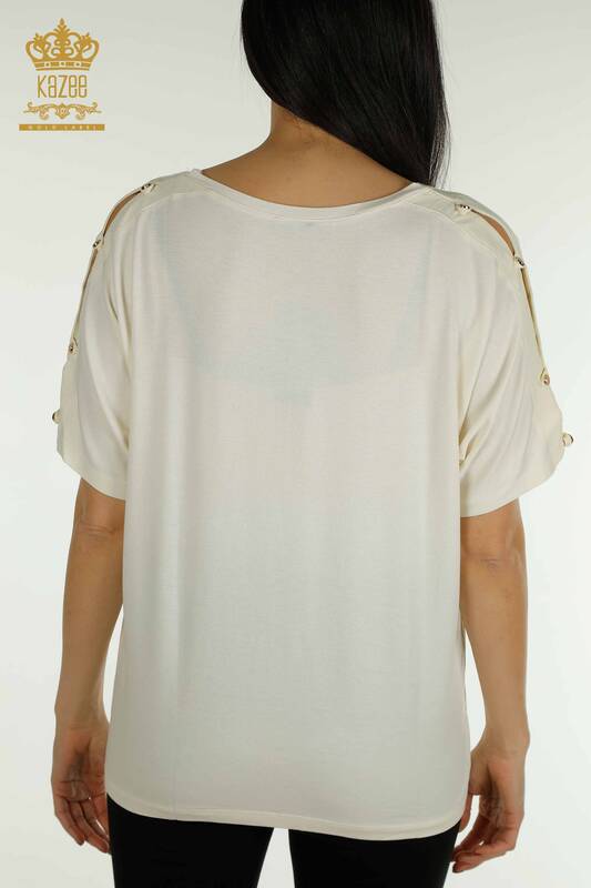 Toptan Kadın Bluz Taş İşlemeli Ekru - 79221 | KAZEE