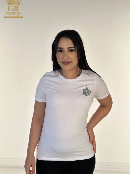 Toptan Kadın Bluz Taş İşlemeli Ekru - 79476 | KAZEE - Kazee