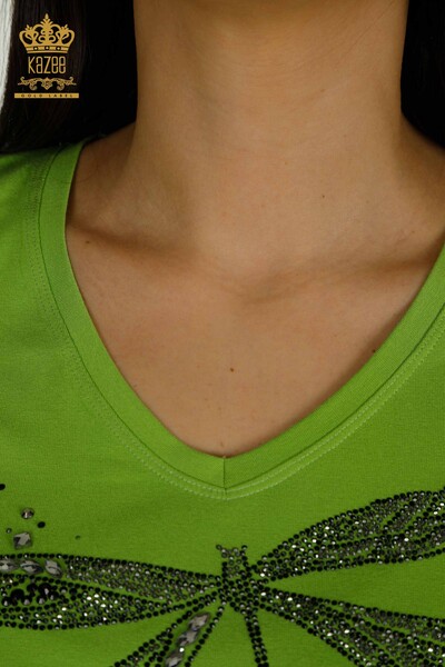 Toptan Kadın Bluz Taş İşlemeli Fıstık Yeşil - 79362 | KAZEE - Thumbnail