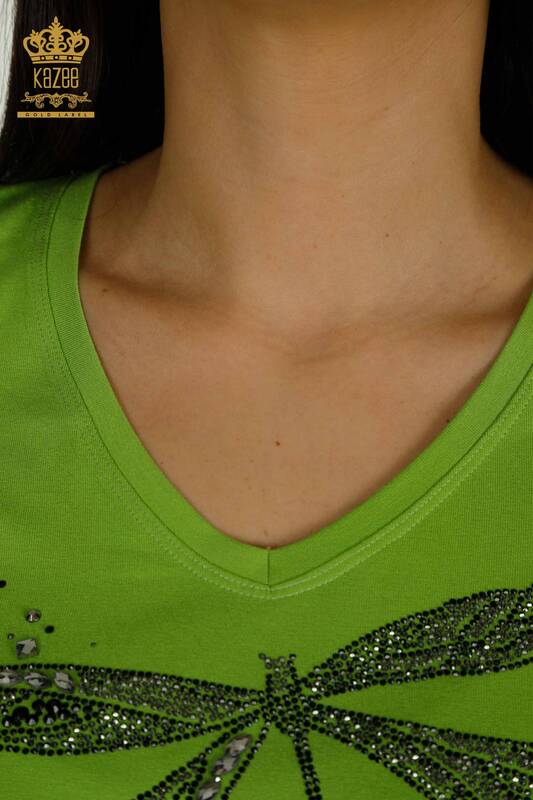 Toptan Kadın Bluz Taş İşlemeli Fıstık Yeşil - 79362 | KAZEE