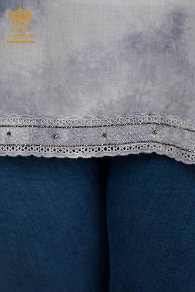 Toptan Kadın Bluz Taş İşlemeli Gri - 79175 | KAZEE - Thumbnail