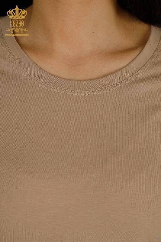 Toptan Kadın Bluz Taş İşlemeli Koyu Bej - 79565 | KAZEE