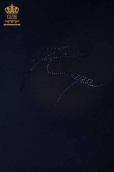 Toptan Kadın Bluz Taş İşlemeli Lacivert - 78918 | KAZEE - Thumbnail
