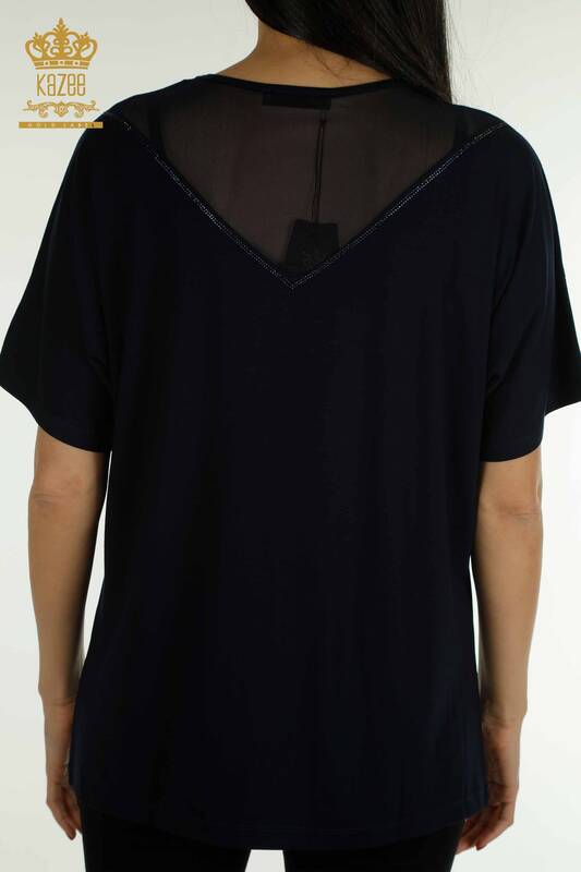 Toptan Kadın Bluz Taş İşlemeli Lacivert - 79107 | KAZEE