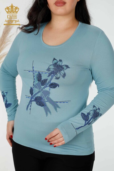 Toptan Kadın Bluz Taş İşlemeli Mavi - 79011 | KAZEE - Thumbnail