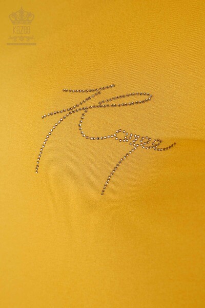 Toptan Kadın Bluz Taş İşlemeli Safran - 78918 | KAZEE - Thumbnail