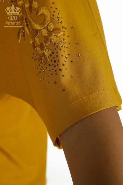 Toptan Kadın Bluz Taş İşlemeli Safran - 79097 | KAZEE - Thumbnail