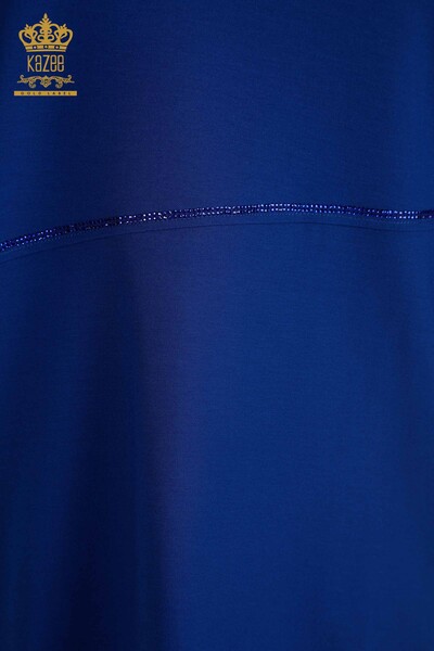 Toptan Kadın Bluz Taş İşlemeli Saks - 79057 | KAZEE - Thumbnail
