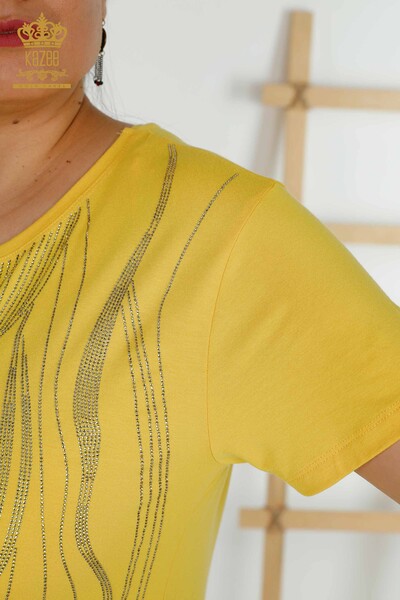 Toptan Kadın Bluz Taş İşlemeli Sarı - 79329 | KAZEE - Thumbnail