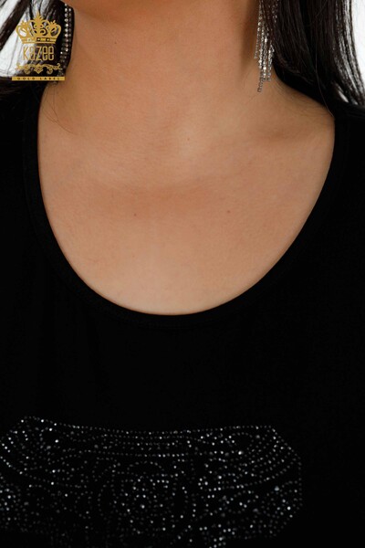 Toptan Kadın Bluz Taş İşlemeli Siyah - 78866 | KAZEE - Thumbnail