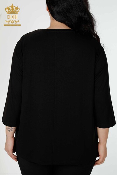 Toptan Kadın Bluz Taş İşlemeli Siyah - 78952 | KAZEE - Thumbnail