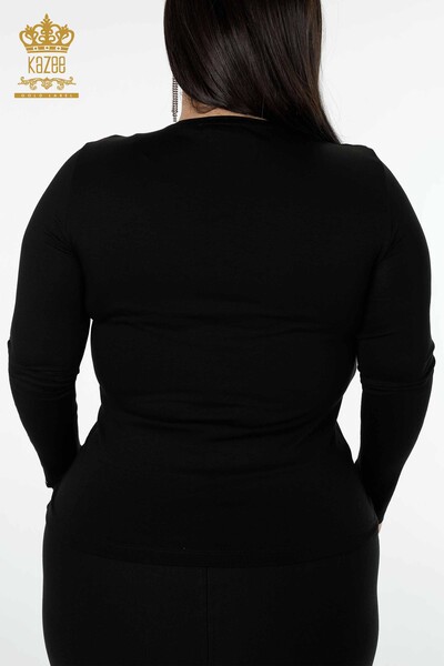 Toptan Kadın Bluz Taş İşlemeli Siyah - 79011 | KAZEE - Thumbnail